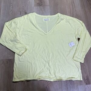 Free people we the free on‎ my mind v-neck shirt womens L oversized yellow $48